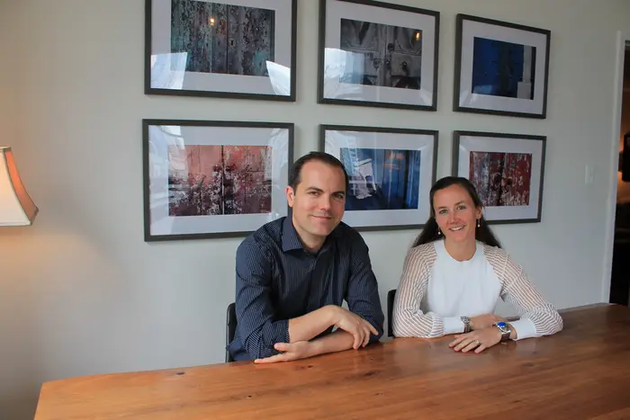 Ember Health co-founders Tiffany Franke (right) and Nico Grundmann in their Brooklyn Heights office. Franke and Grundmann are married and founded Ember Health in 2018. They say the clinic has served just over 1,500 patients since opening.